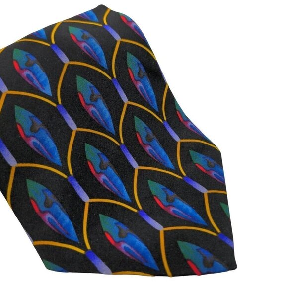 Cocktail Collection Geometric Black Blue Gold Multicolor Novelty Silk Necktie - Picture 3 of 7